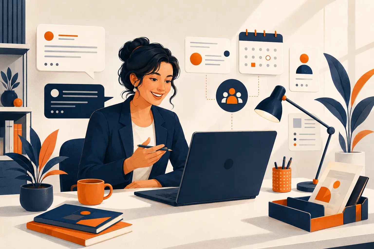 Illustration of an academic support advisor responding to a student enquiry