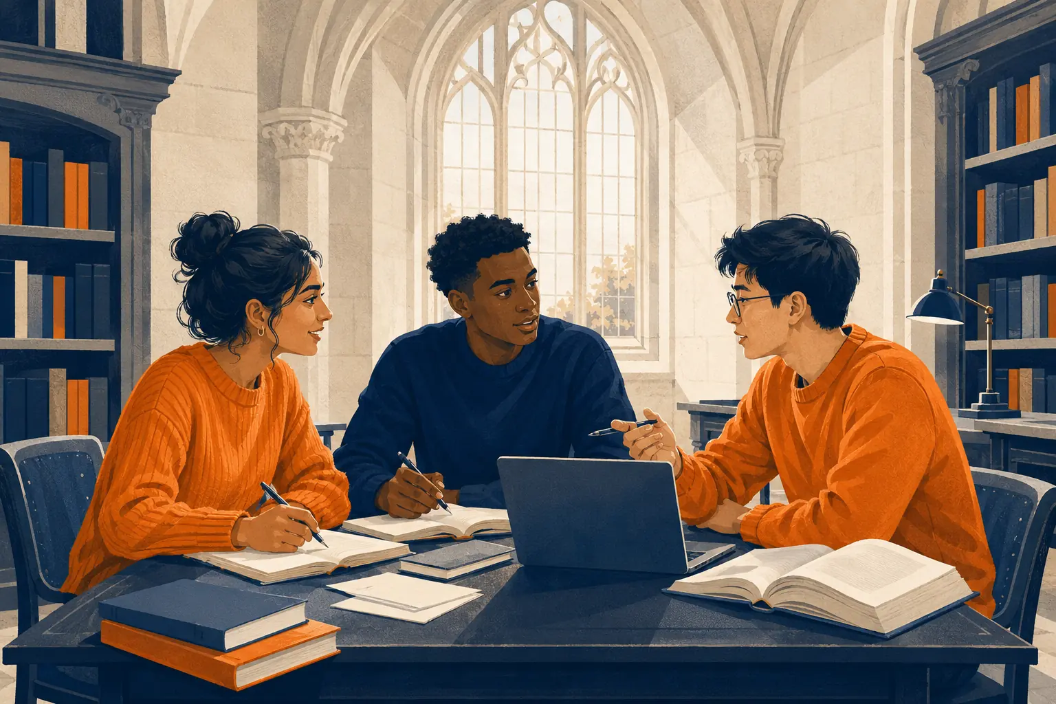 Illustration of university students receiving academic support in United Kingdom